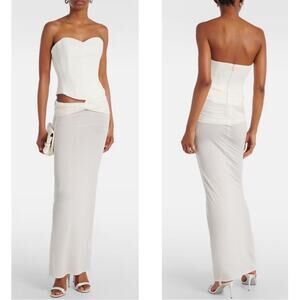 ALEX PERRY Strapless Draped Ruched Corset Cutout Crepe Jersey Maxi Dress Sz 4